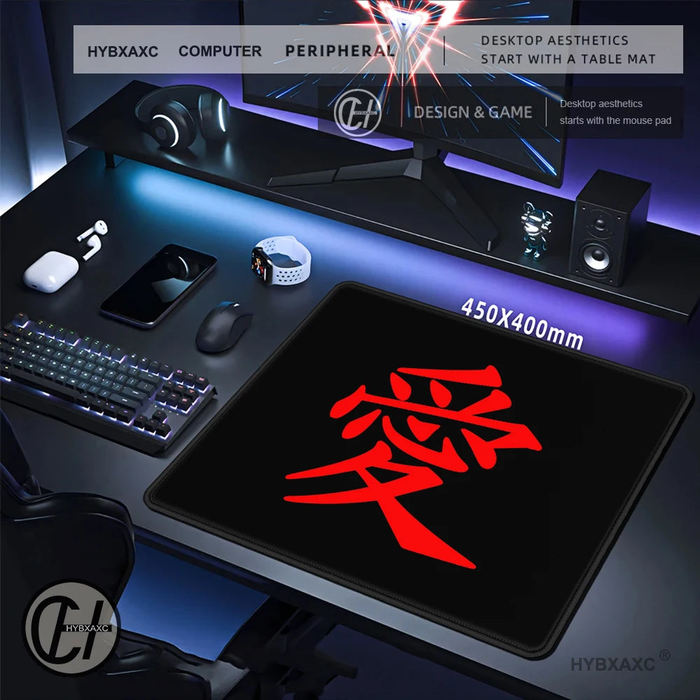 E-Sports Mousepad Chinese Character "Love" Speed Mice Pad Premium Locking Edge Mouse Mat 45x40CM Ultrafine Surface Desk Mat